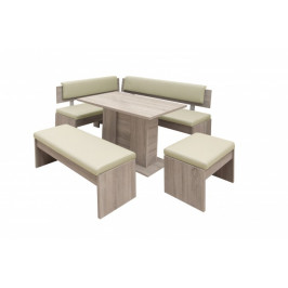Jedálenský set Elinor - rohová lavica, stôl,2x taburetka(béžová)